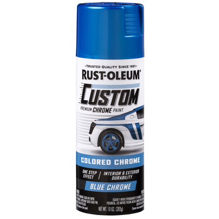 RUST-OLEUM Automotive Premium Custom Chrome Lacquer Spray Paint, Blue, 10 oz. 340457